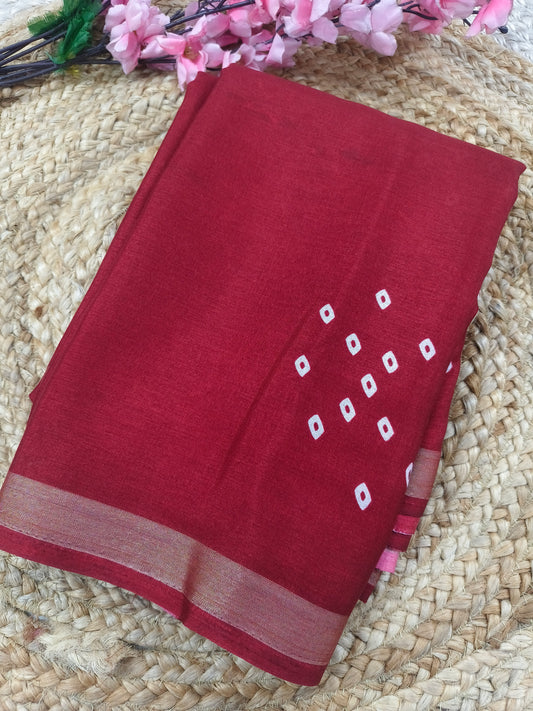 Maroon Lenin Cotton saree