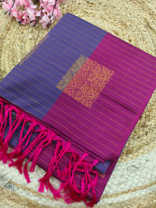 Light purple with wine Elegant soft semi kanjivaram silk saree