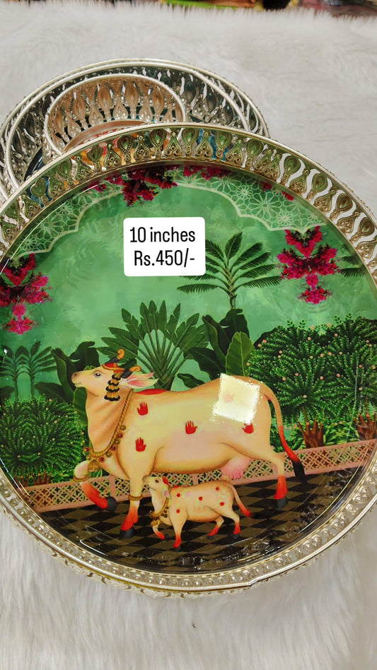 Decorative printed metal tray 10 inches