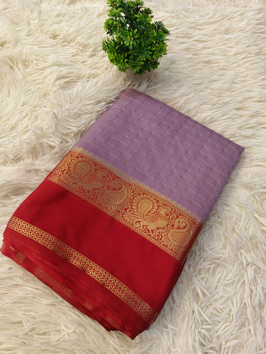 Mauve semi Mysore crepe silk saree