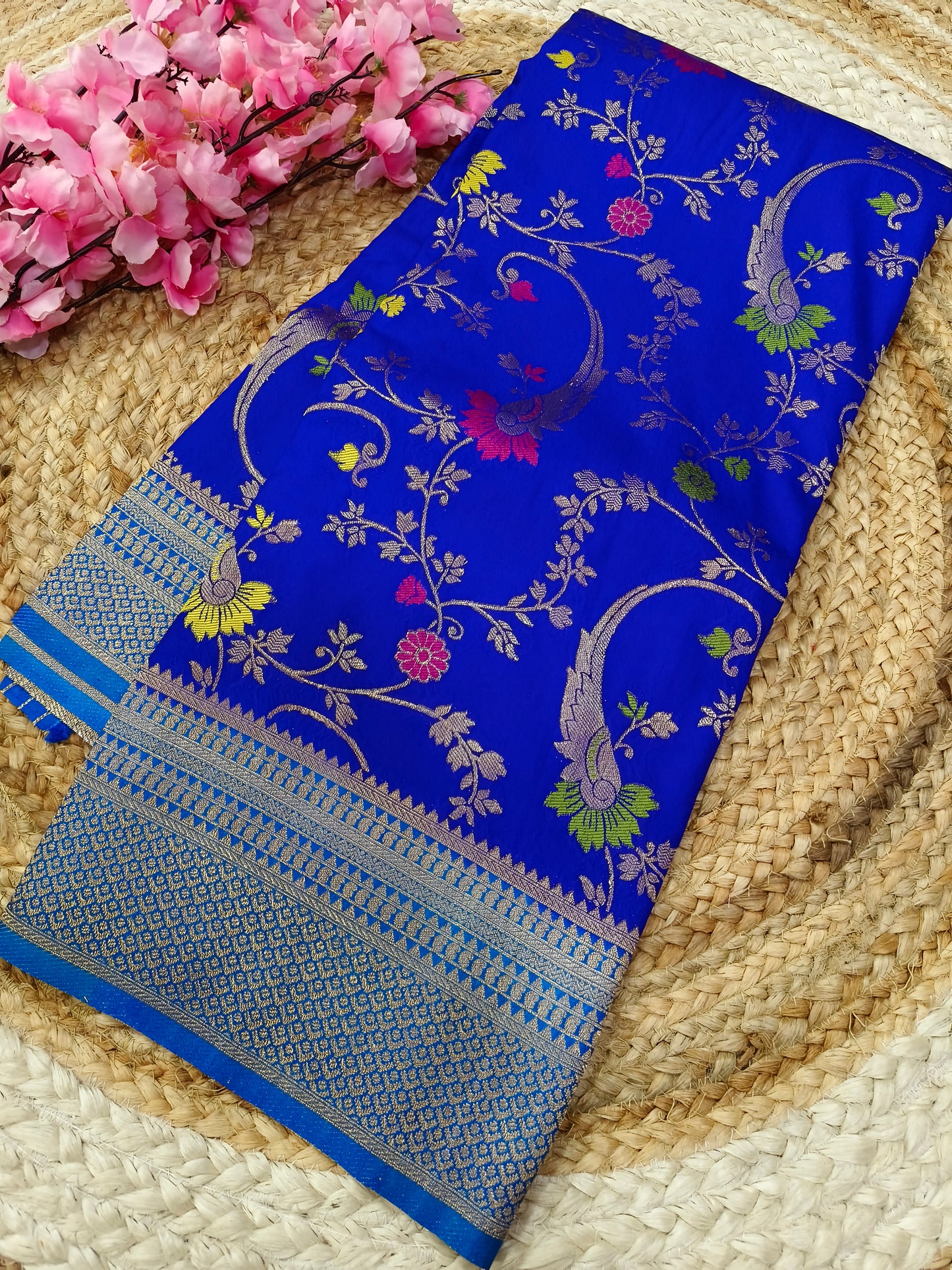 Royal Blue with Blue meenakari Silk Georgette saree