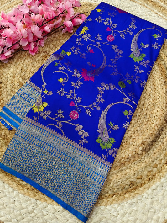 Royal Blue with Blue meenakari Silk Georgette saree