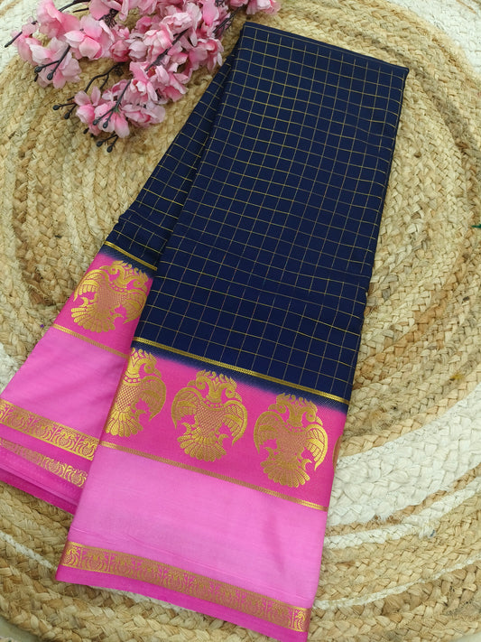 Navy blue with light pink crape silk saree