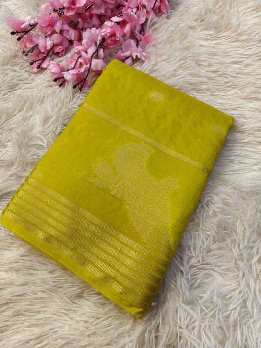 Neon green semi Mysore silk saree