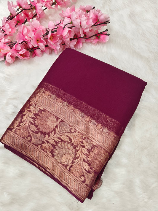 Wine Chiffon saree