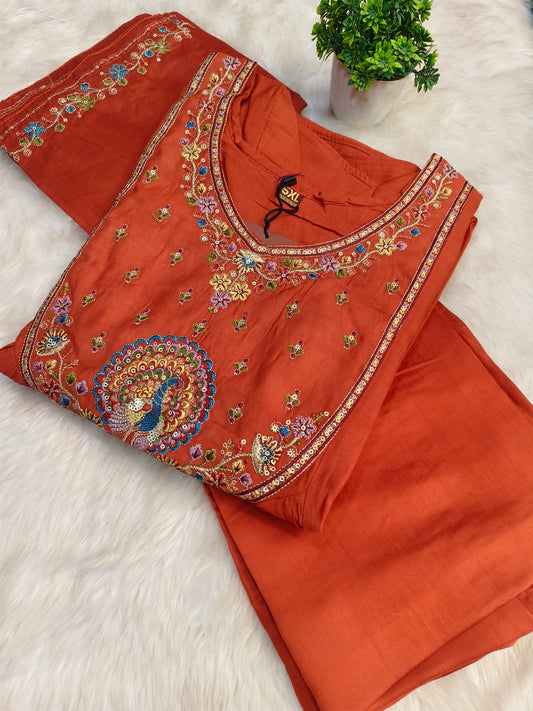 Rustic Orange Elegant Aline designer suits