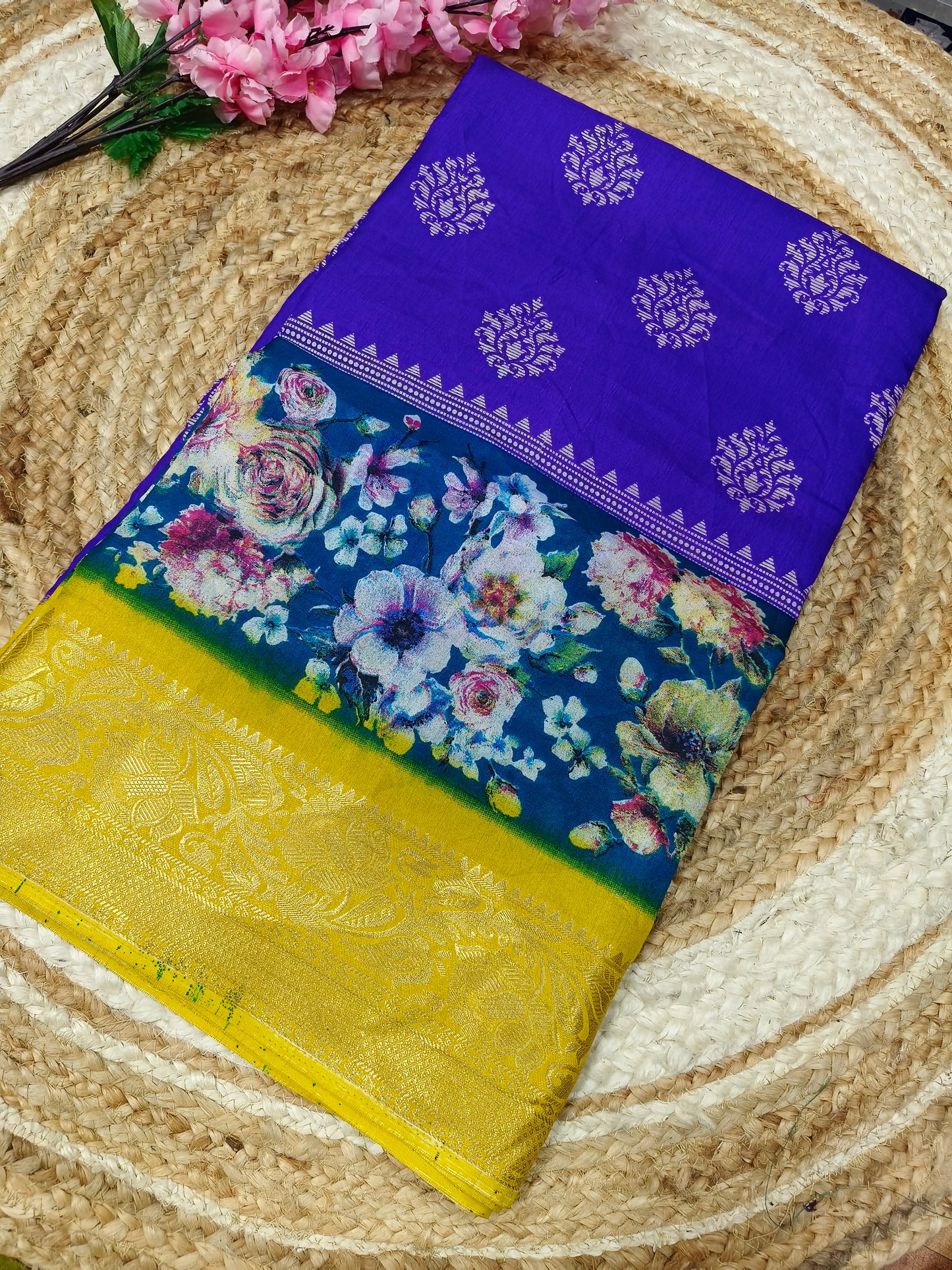 Purple with yellow Binny silk saree