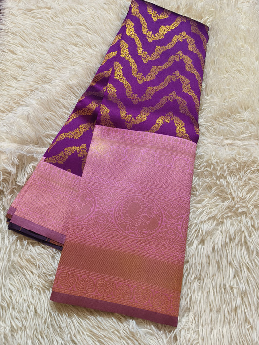 Wine With Pink Bridal semi silk saree