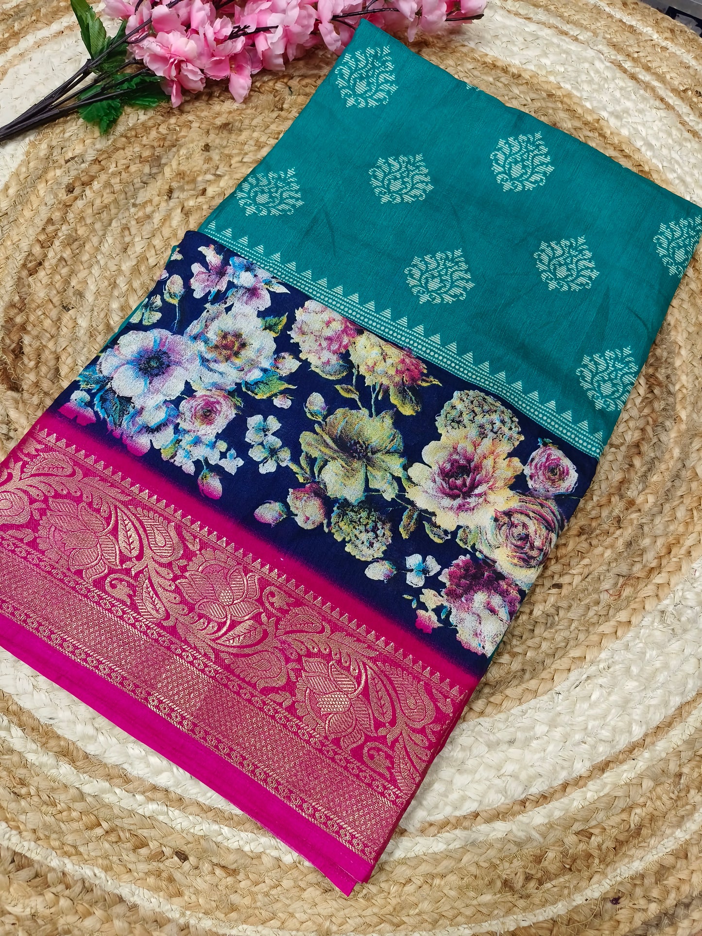 Blue with pink  Binny silk saree