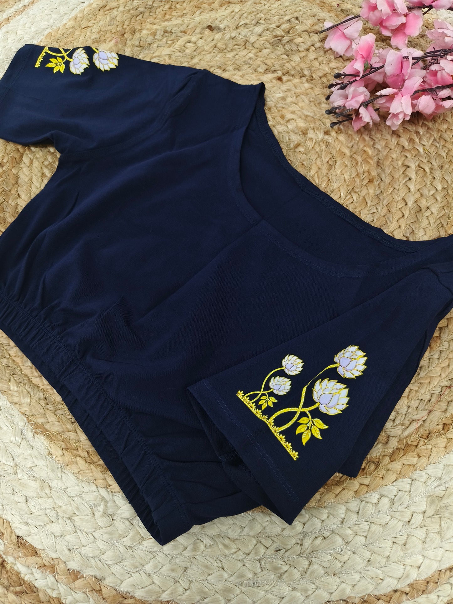 Navy Blue Stretchable blouse with unique printed design