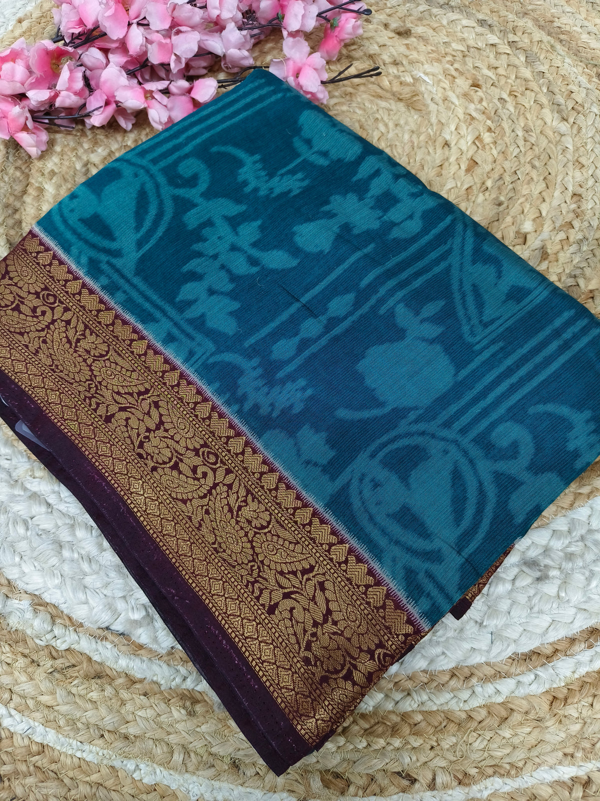 Dark blue with wine Elegant Viscose silk Saree