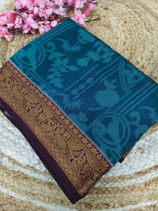 Dark blue with wine Elegant Viscose silk Saree