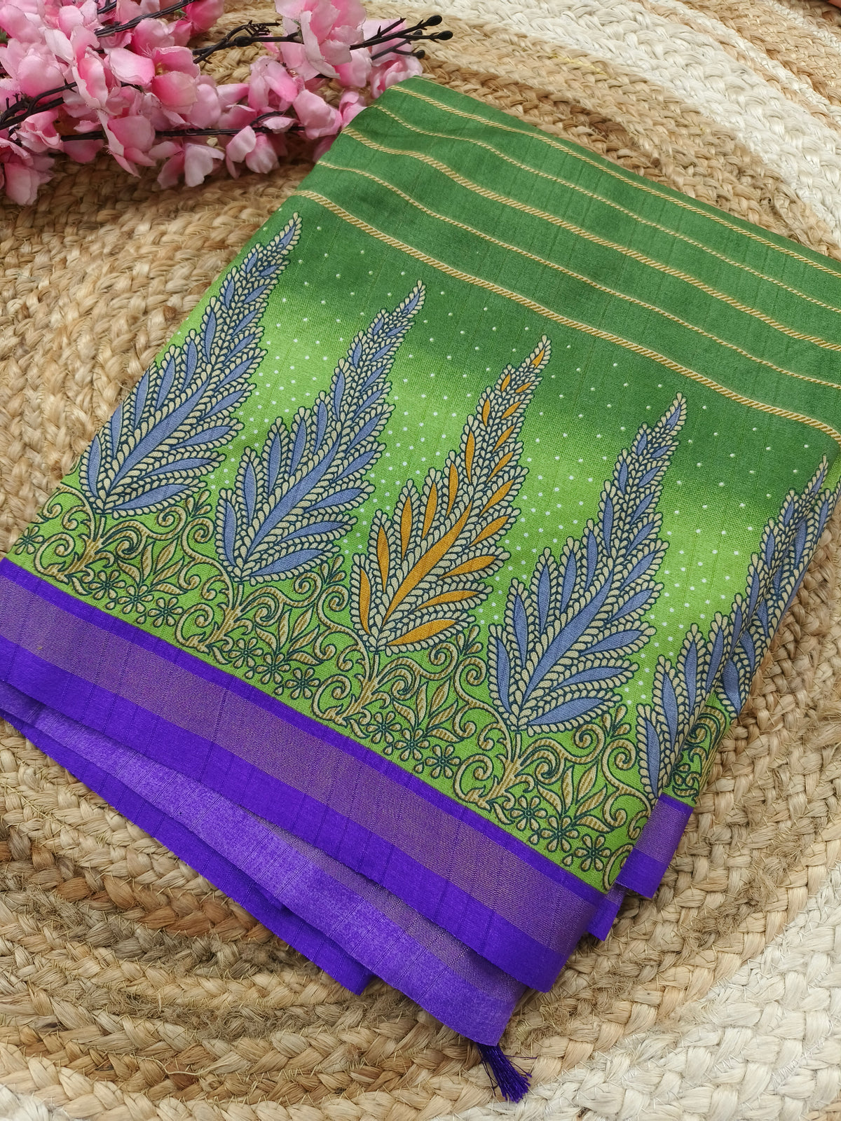Green with purple tussar silk saree