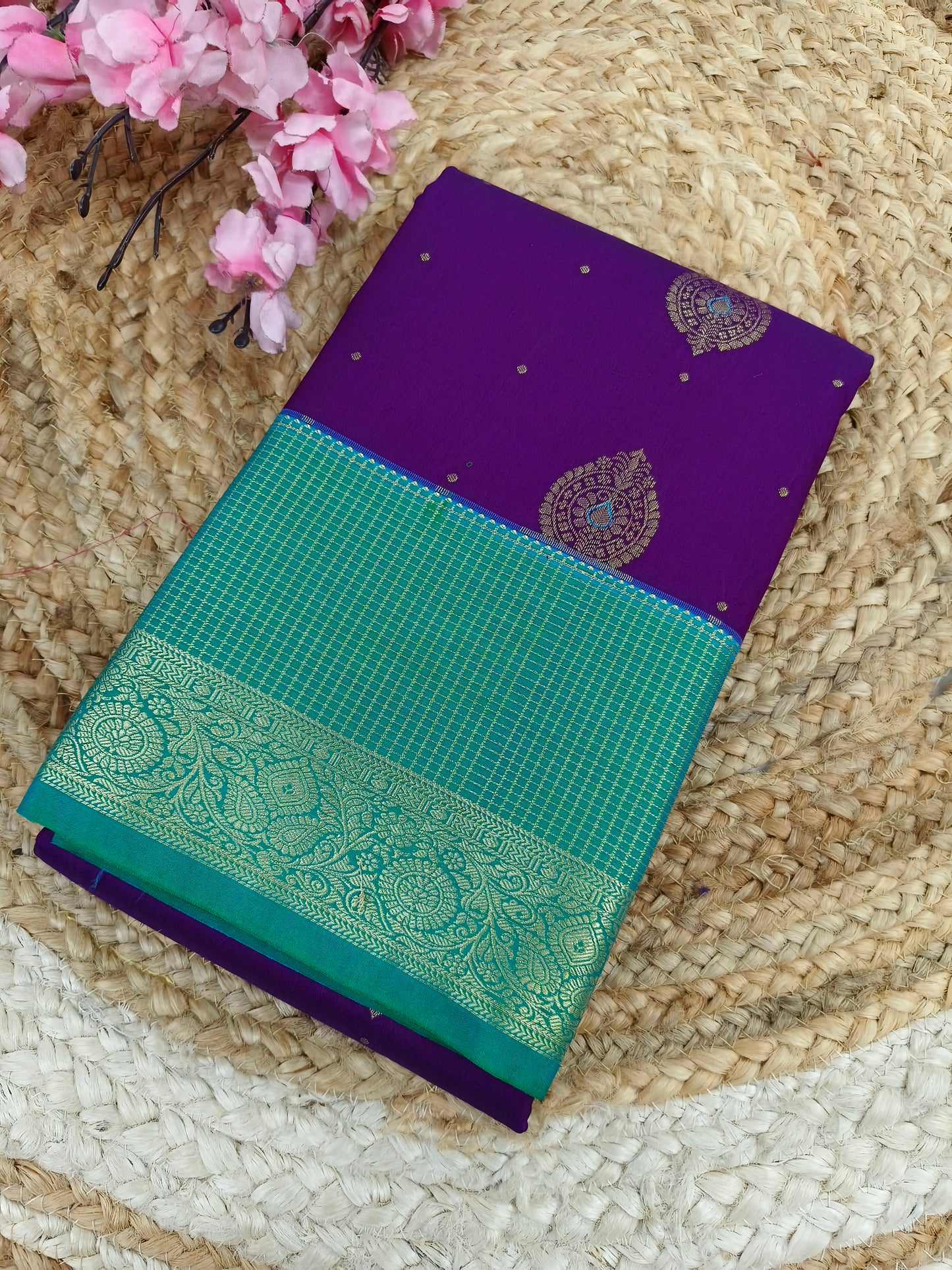 Purple with green Elegant semi kanjivaram silk saree
