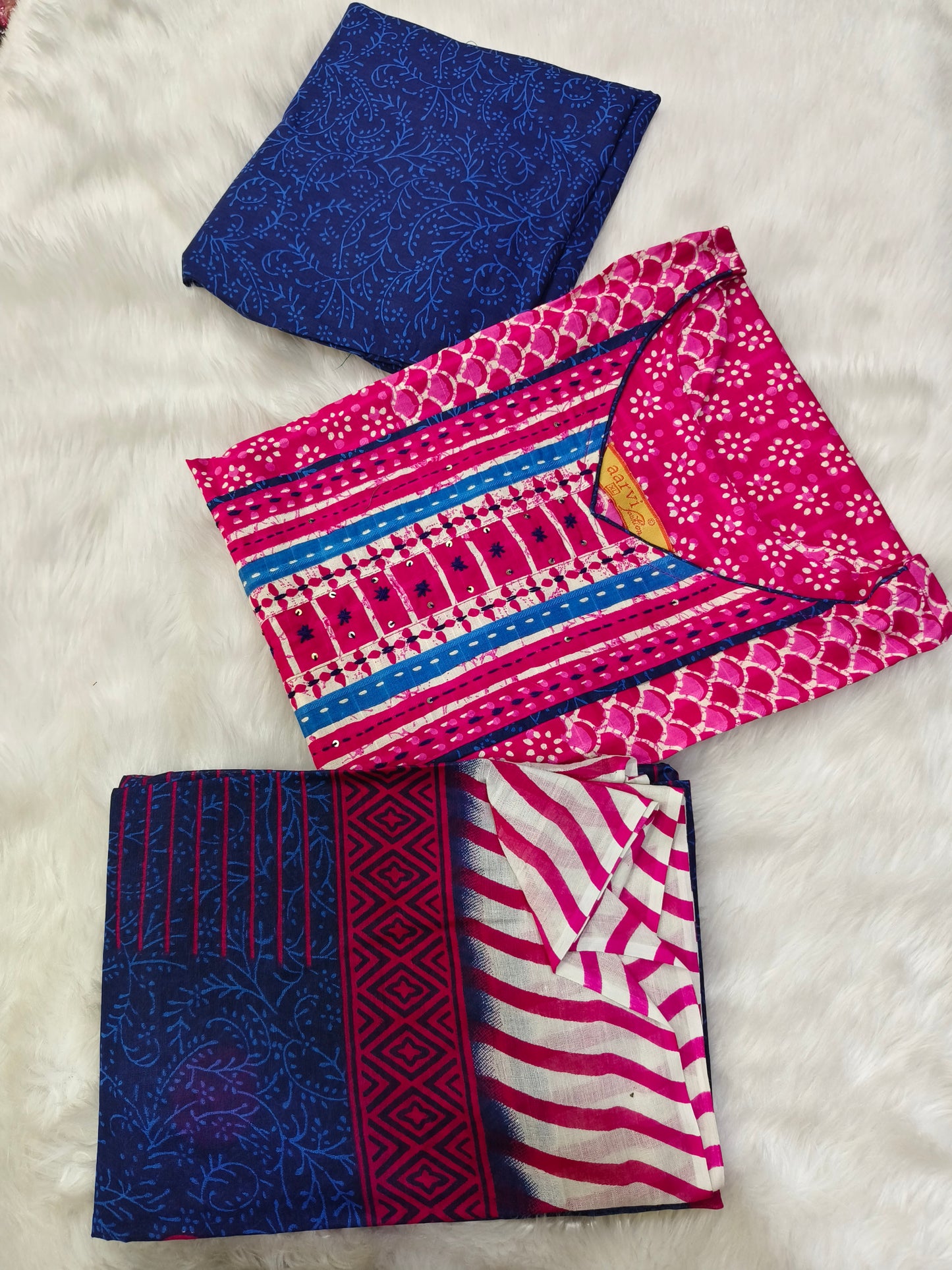 Pink With Blue Aarvi Pure Cotton Suit