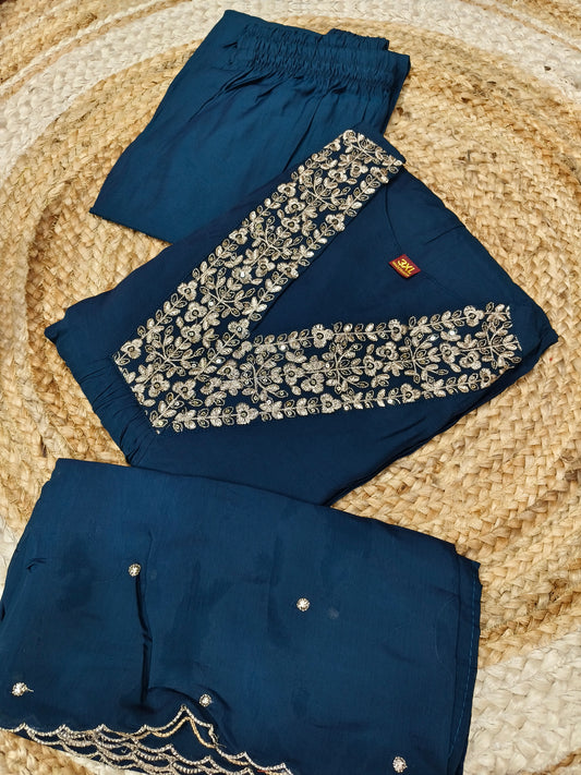 Peacock Blue Eelgent designer A-line suits
