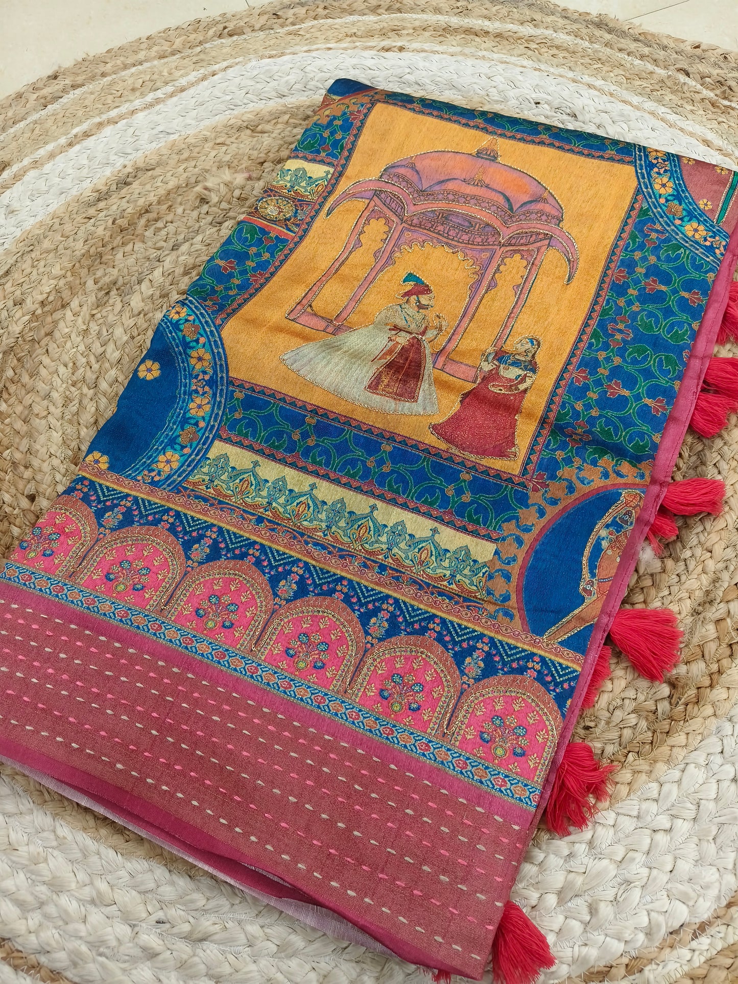 Blue with pink Heritage Silk saree