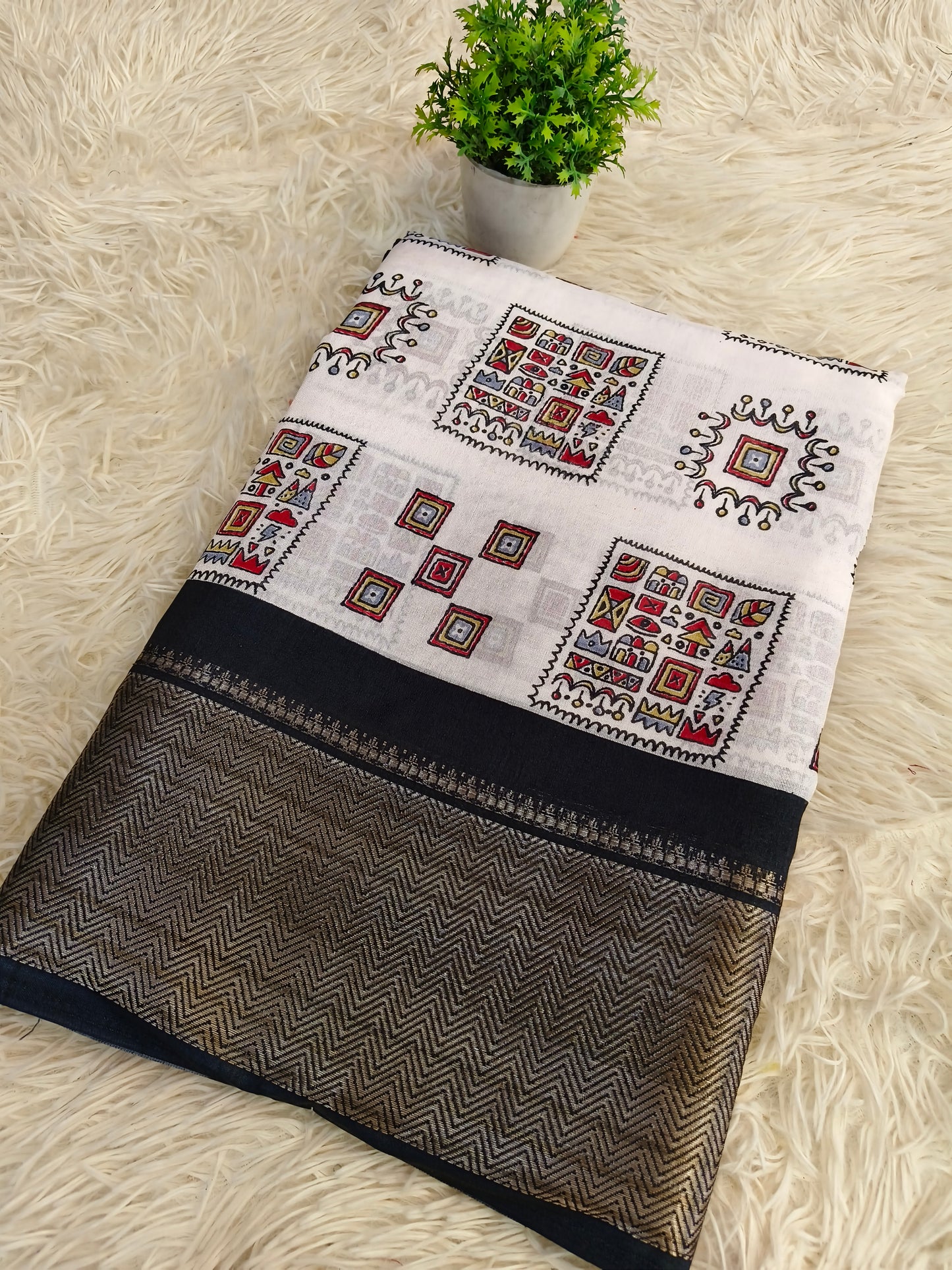 White&black dola silk Saree