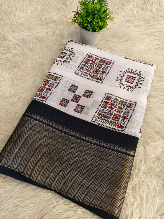 White&black dola silk Saree