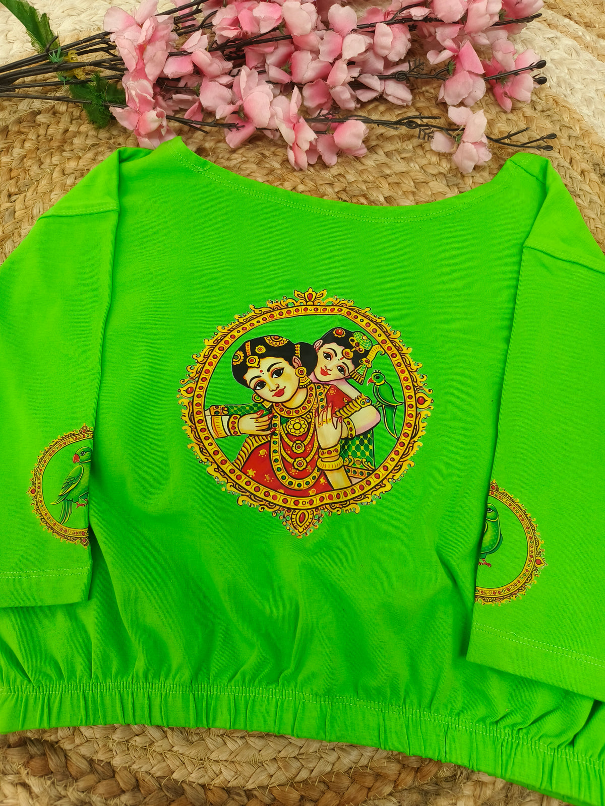 Leaf Green Stretchable blouses printed design