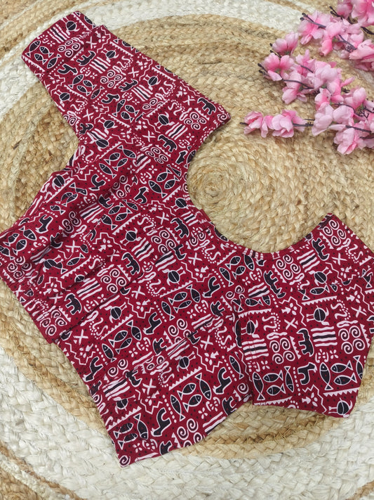 Maroon Kalamkari Cotton Stretchable Blouse