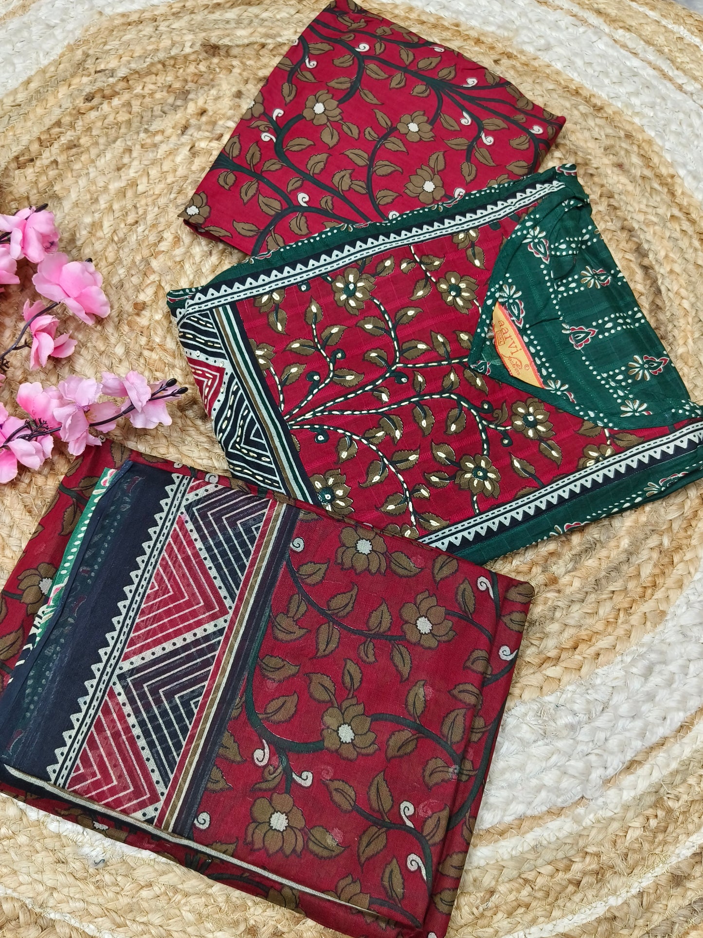 Red with green  Aarvi pure cotton suit