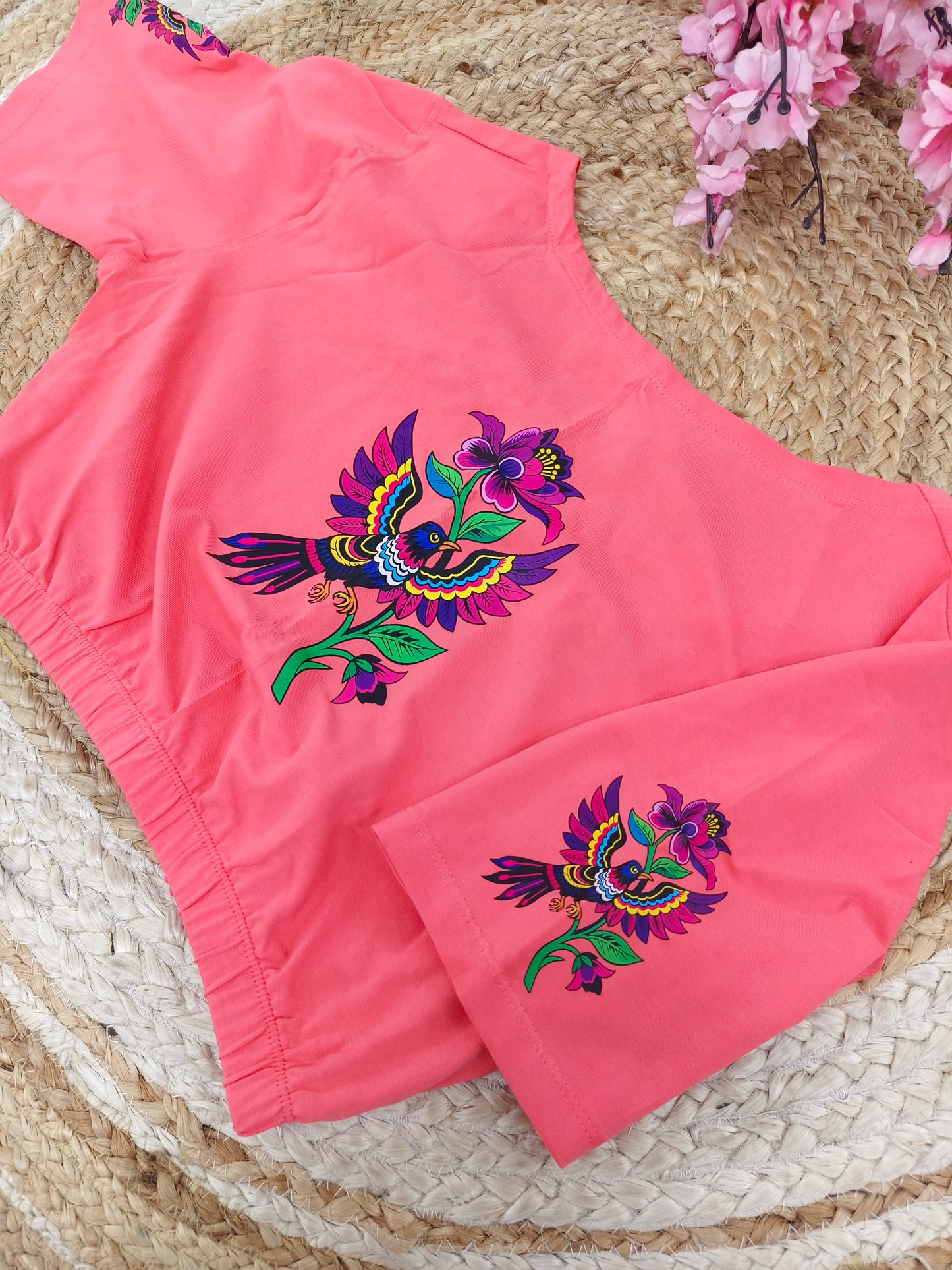 Peach Stretchable blouse with unique printed design