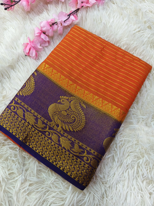 Orange with purple semi Mysore crepe silk