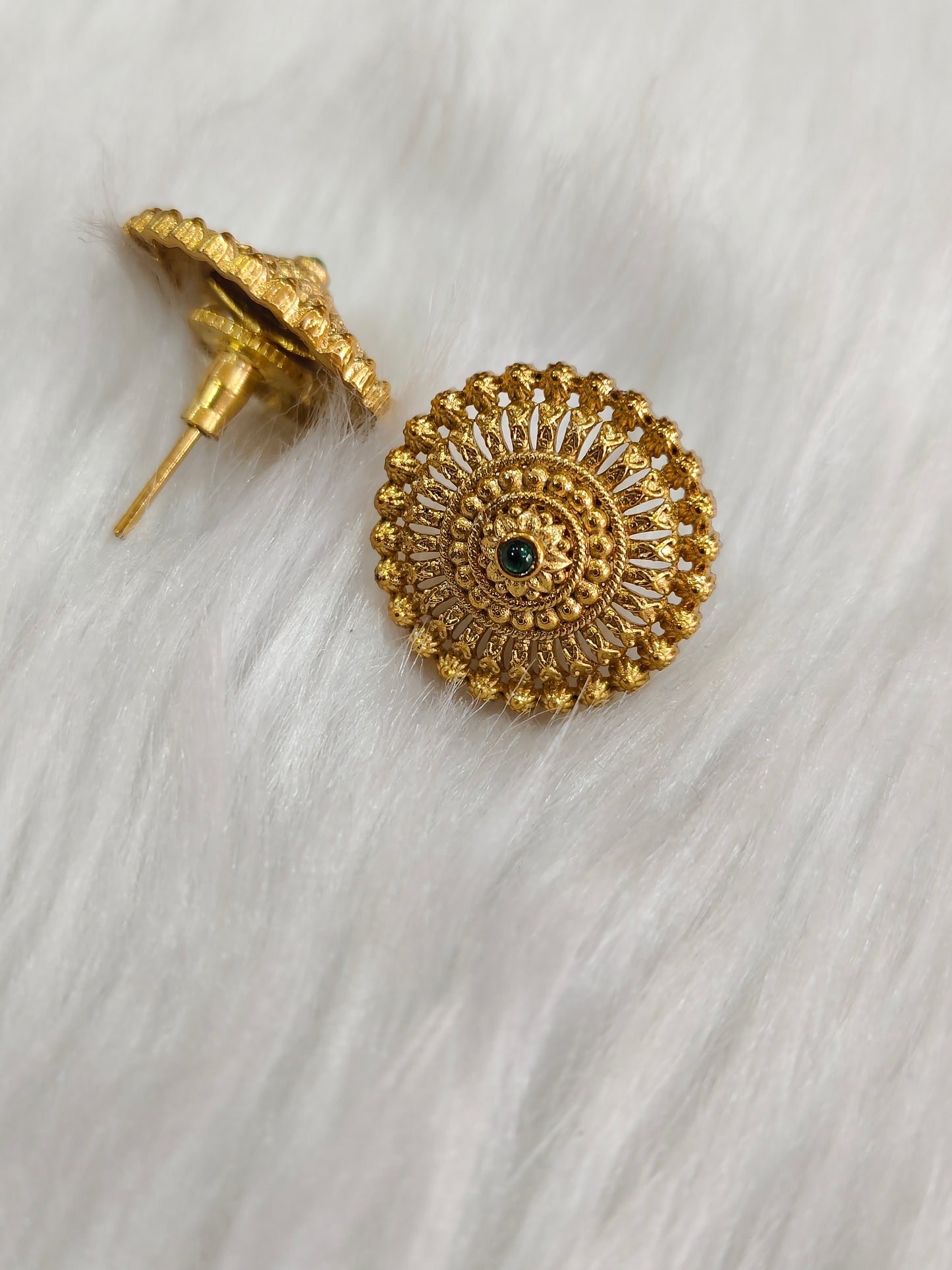 Elegant Green stone gold plated stud