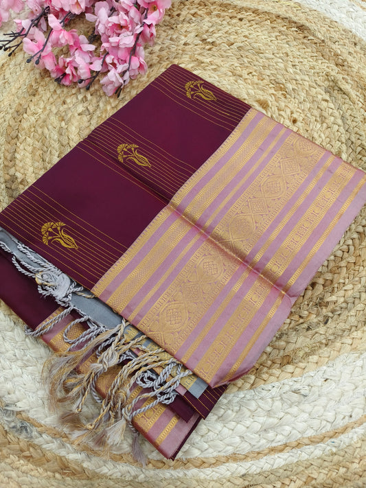 Maroon With Light Pink Elegant soft semi kanjivaram silk saree