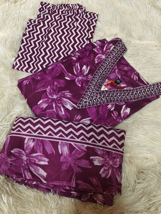 Dark wine  Cotton sets with duppata