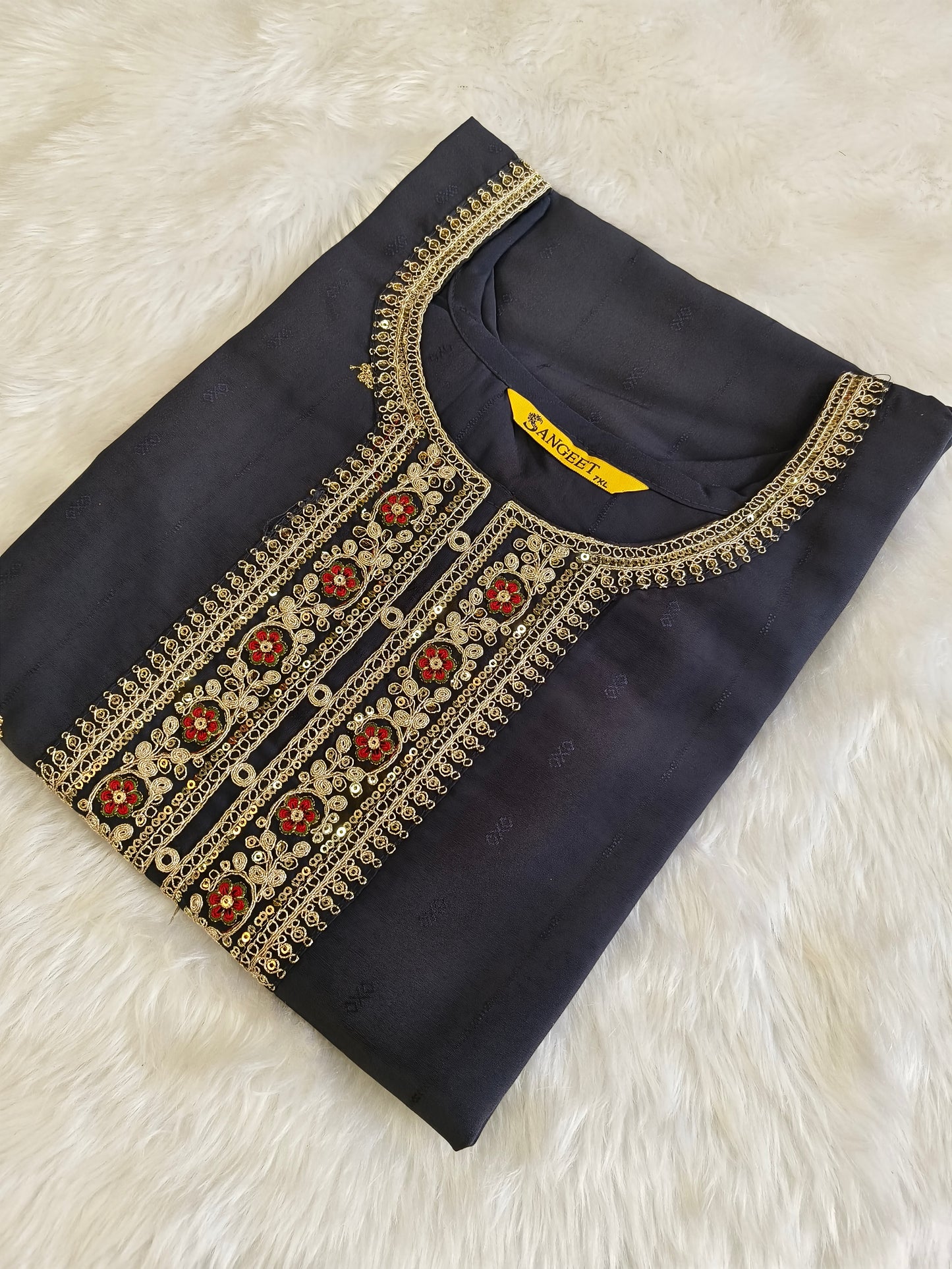 Gray short straight cut kurti