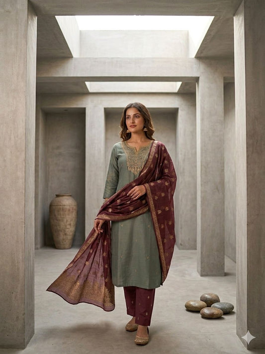 Gray with wine designer suit