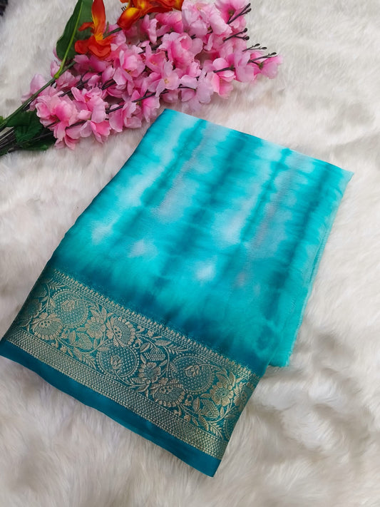 Rama green semi Mysore crepe Georgette saree