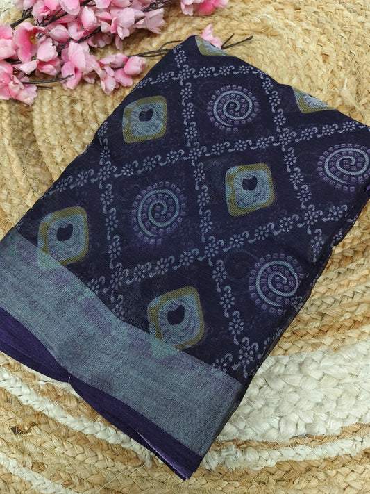 Dark purple  - Black Lenin Cotton saree