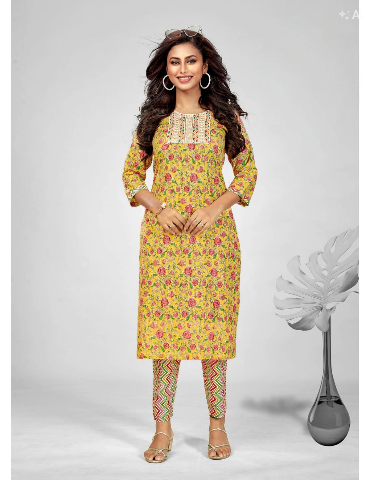 Yellow Elegant Printed Cotton Kurta