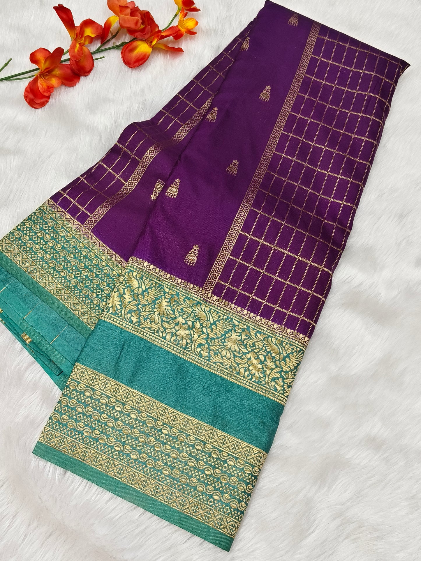 Purple with blue silk Georgette saree