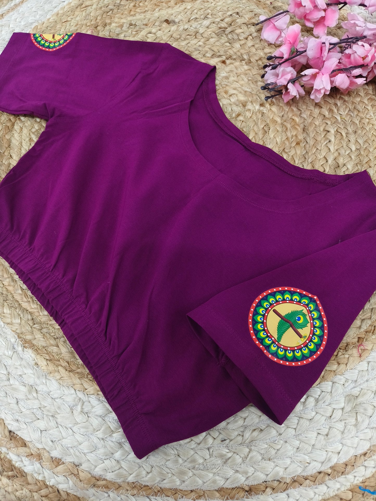 Wine Stretchable blouse with unique printed design