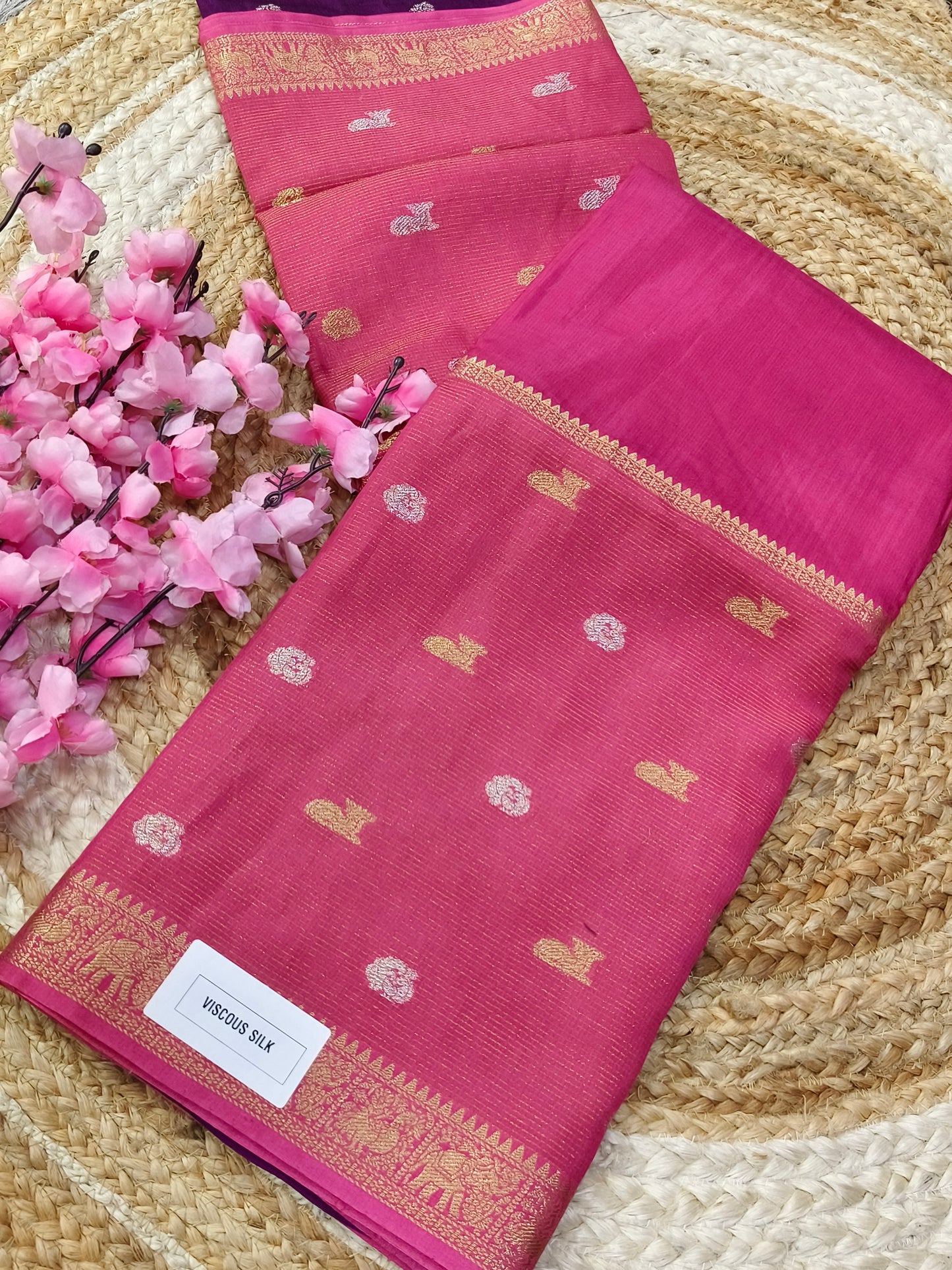 Pink viscous silk saree