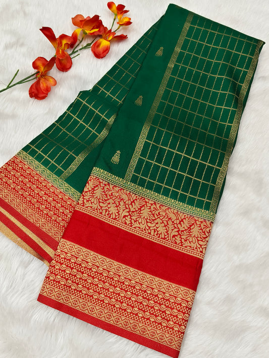 Bottle green with Red silk Georgette saree