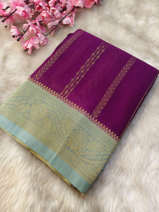 Purple semi Mysore crepe silk saree