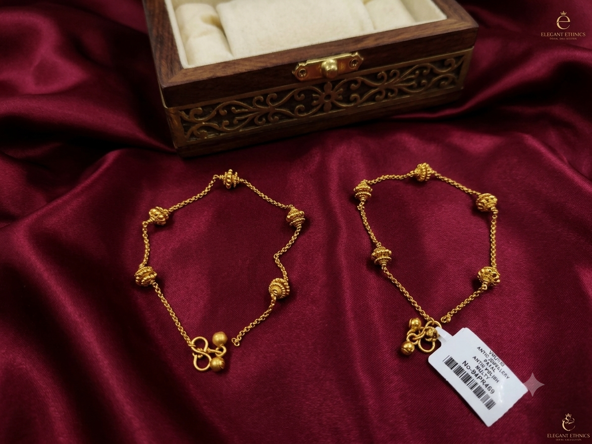 Antique Gold Beads Anklet Pair (Payal).