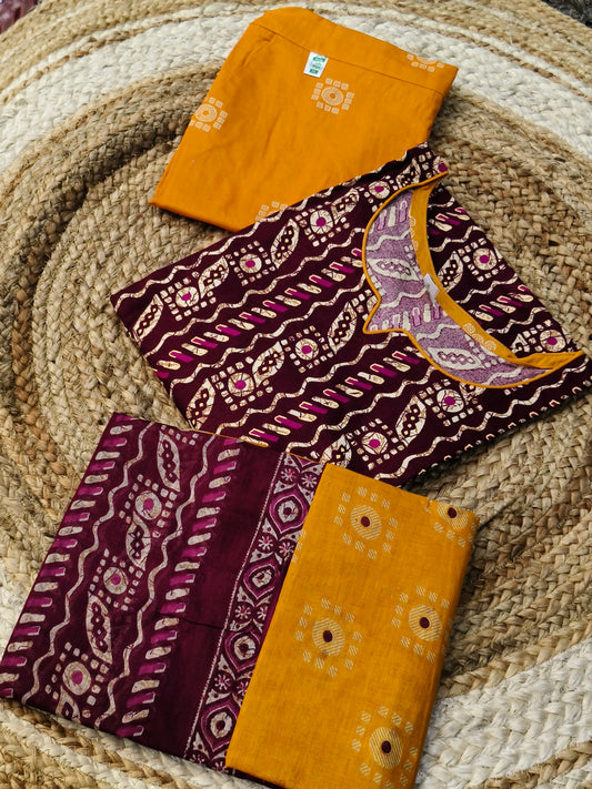 Wine with Yellow pure cotton suits