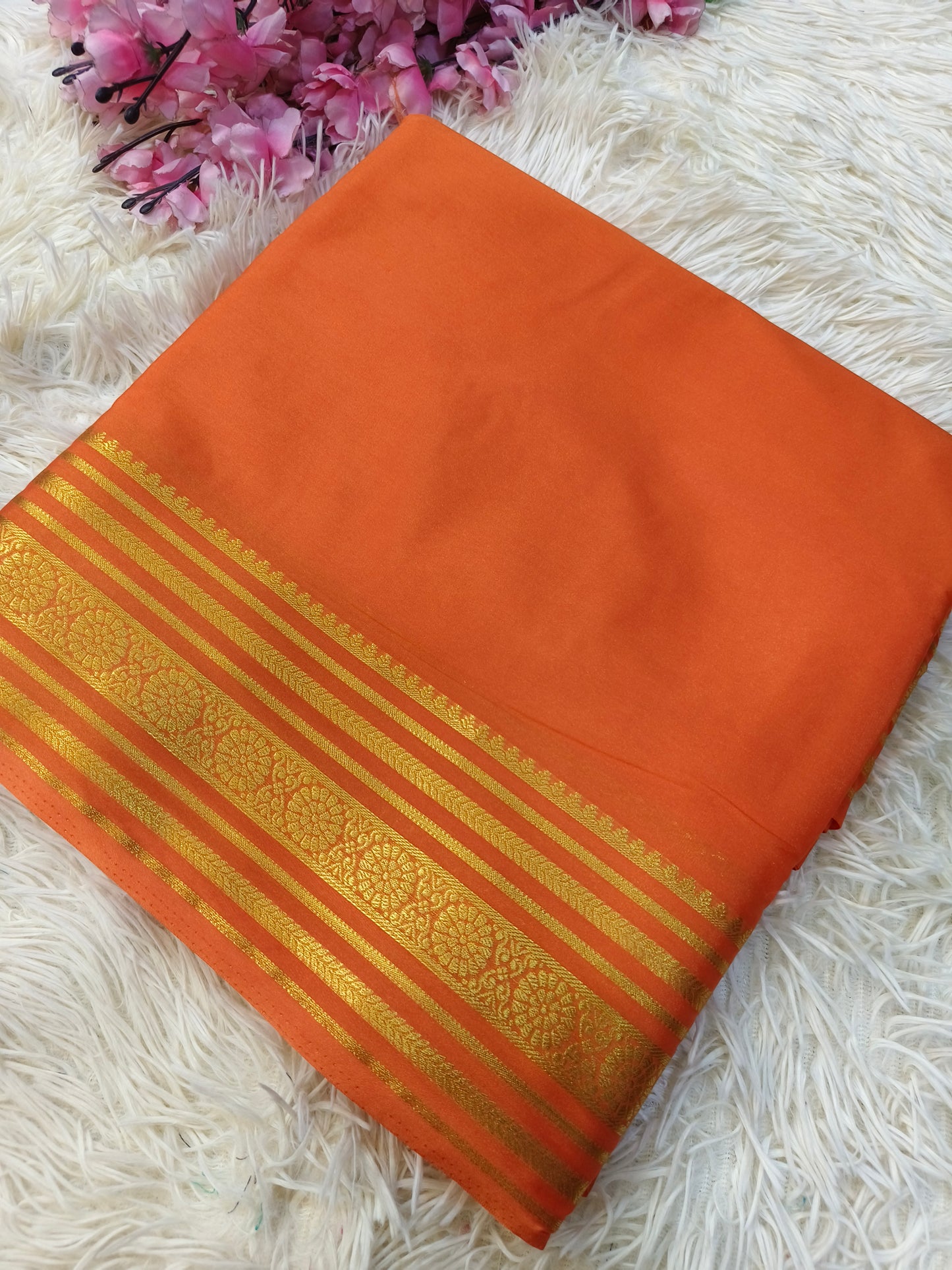 Orange semi Mysore crepe silk saree
