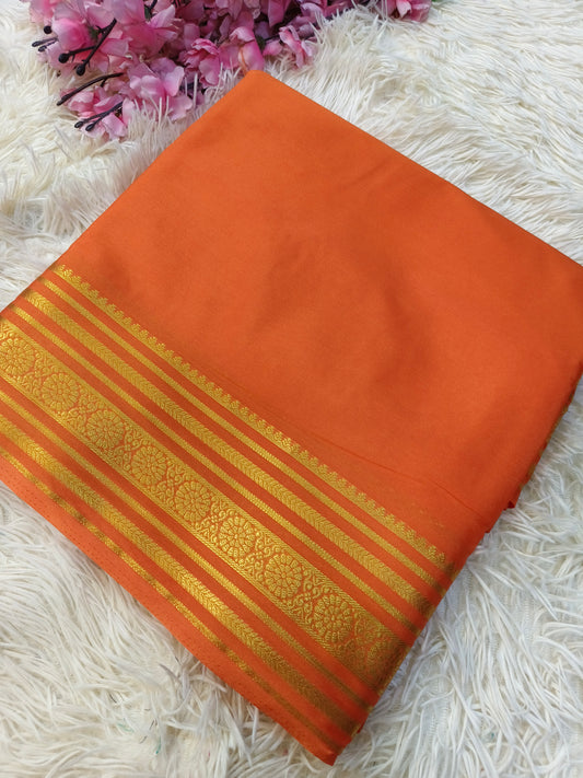Orange semi Mysore crepe silk saree