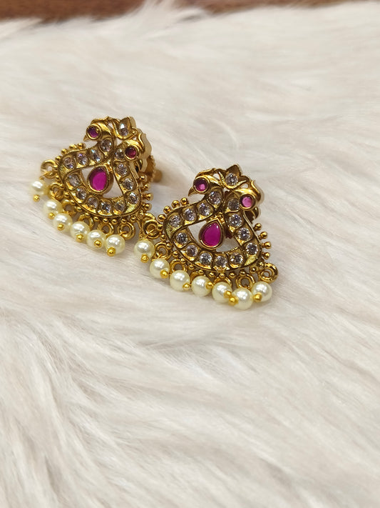 Ruby stone Peacock gold plated stud
