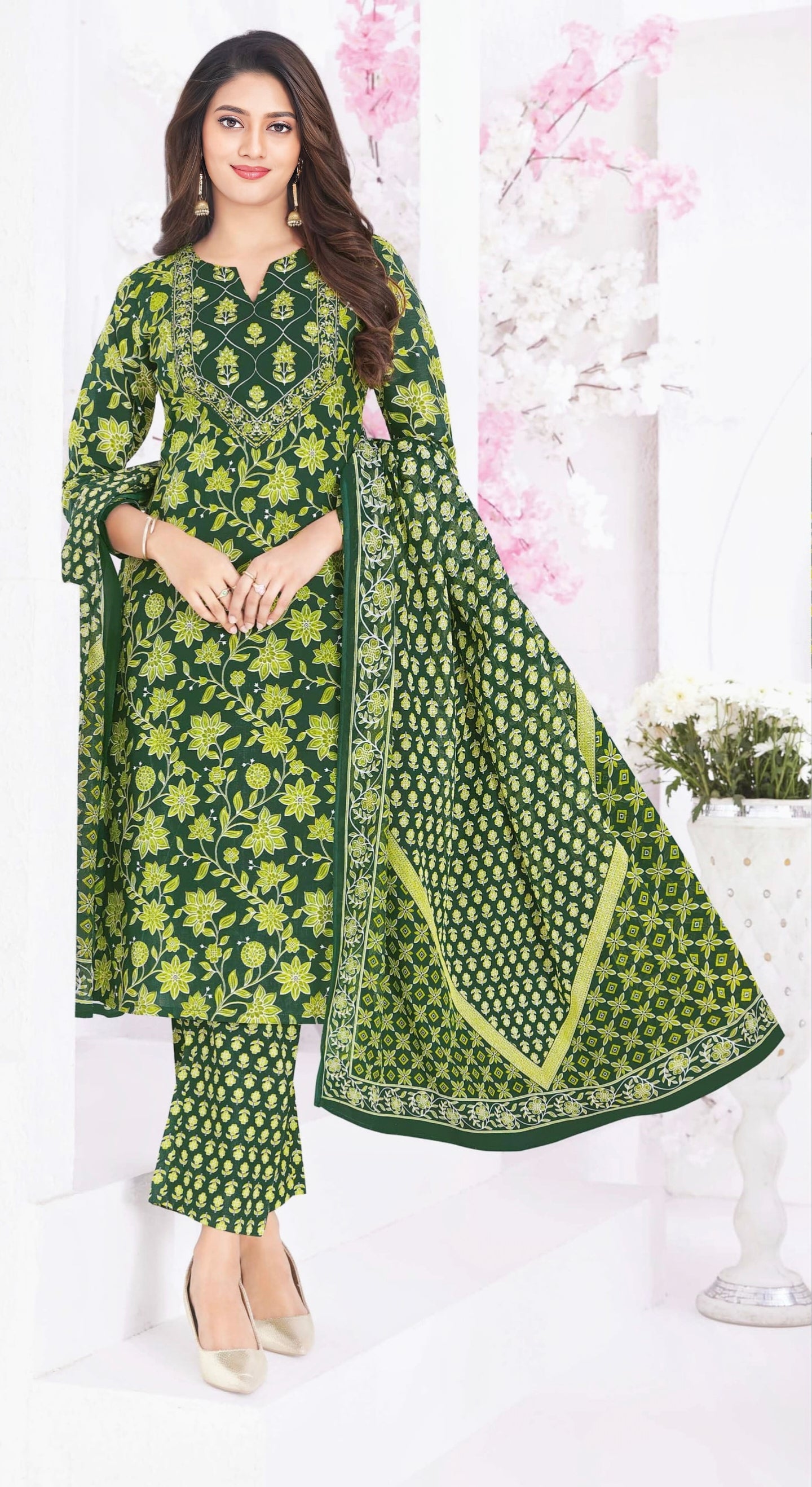 Green cotton suits