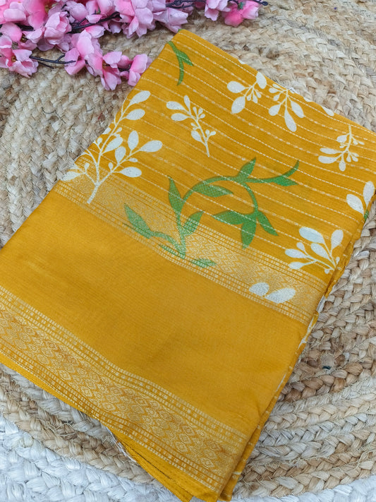 Yellow  Dola Silk Saree