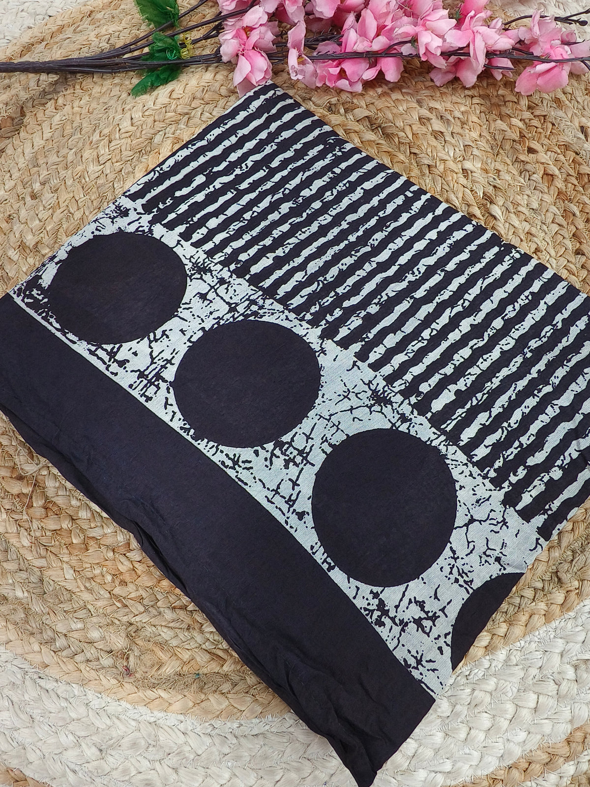 Black  Batik Printed Cotton Saree