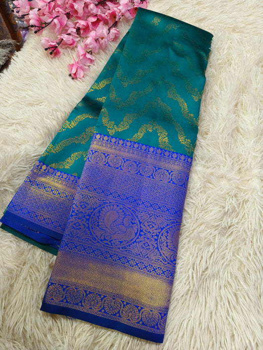 Sky blue with royal blue Bridal semi silk saree